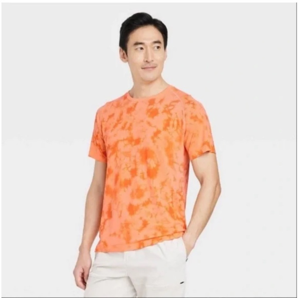 All In Motion Tie Dye Seamless Short Sleeve Tee Athletic Orange Green/Grey NWT - Picture 2 of 11